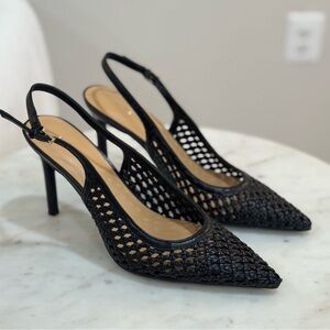Nine West Black Woven Slingback Pointed Heels
